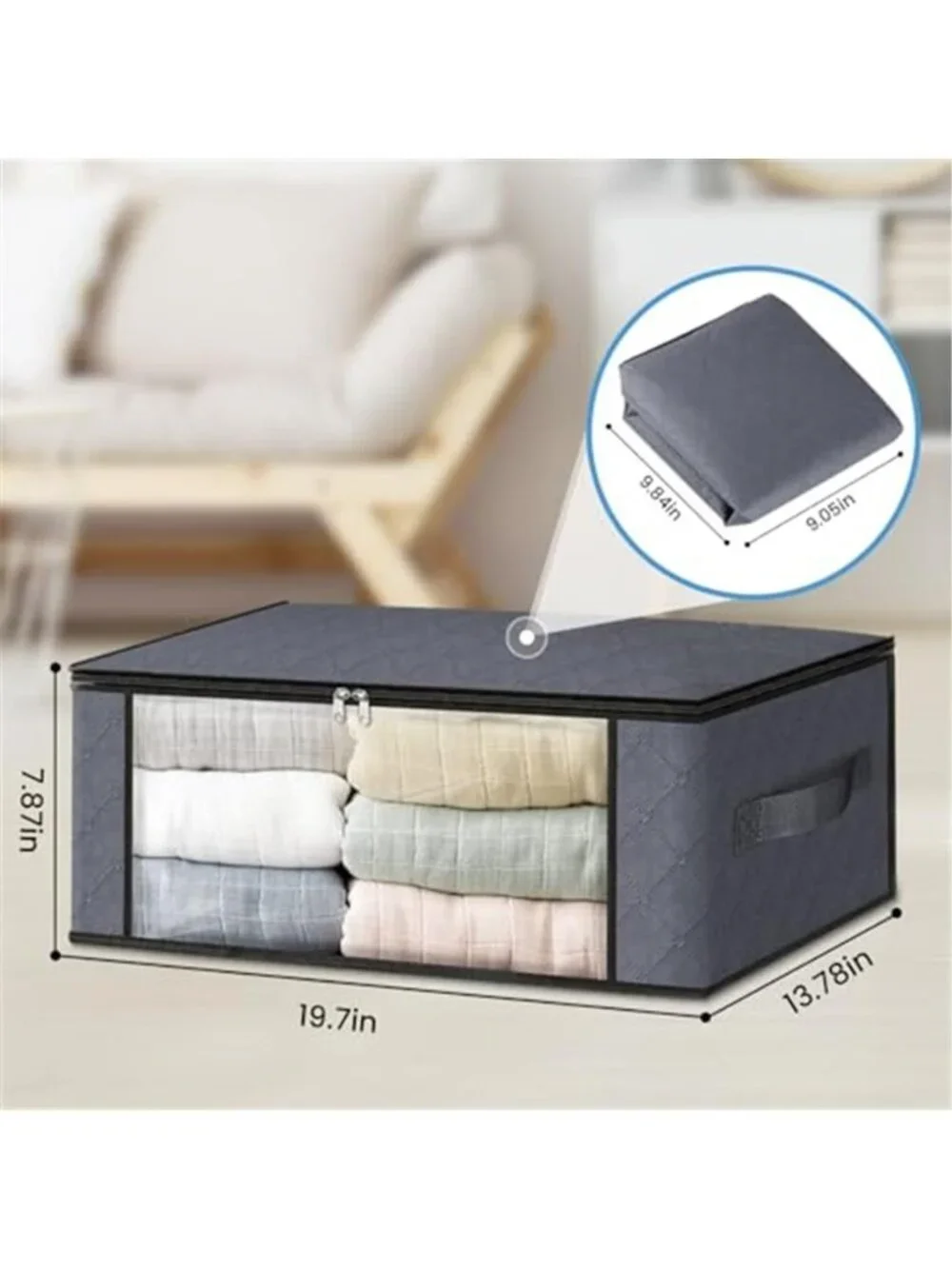 3-Pack Clothes Organizer Storage Bags 35L Storage Bins Gray